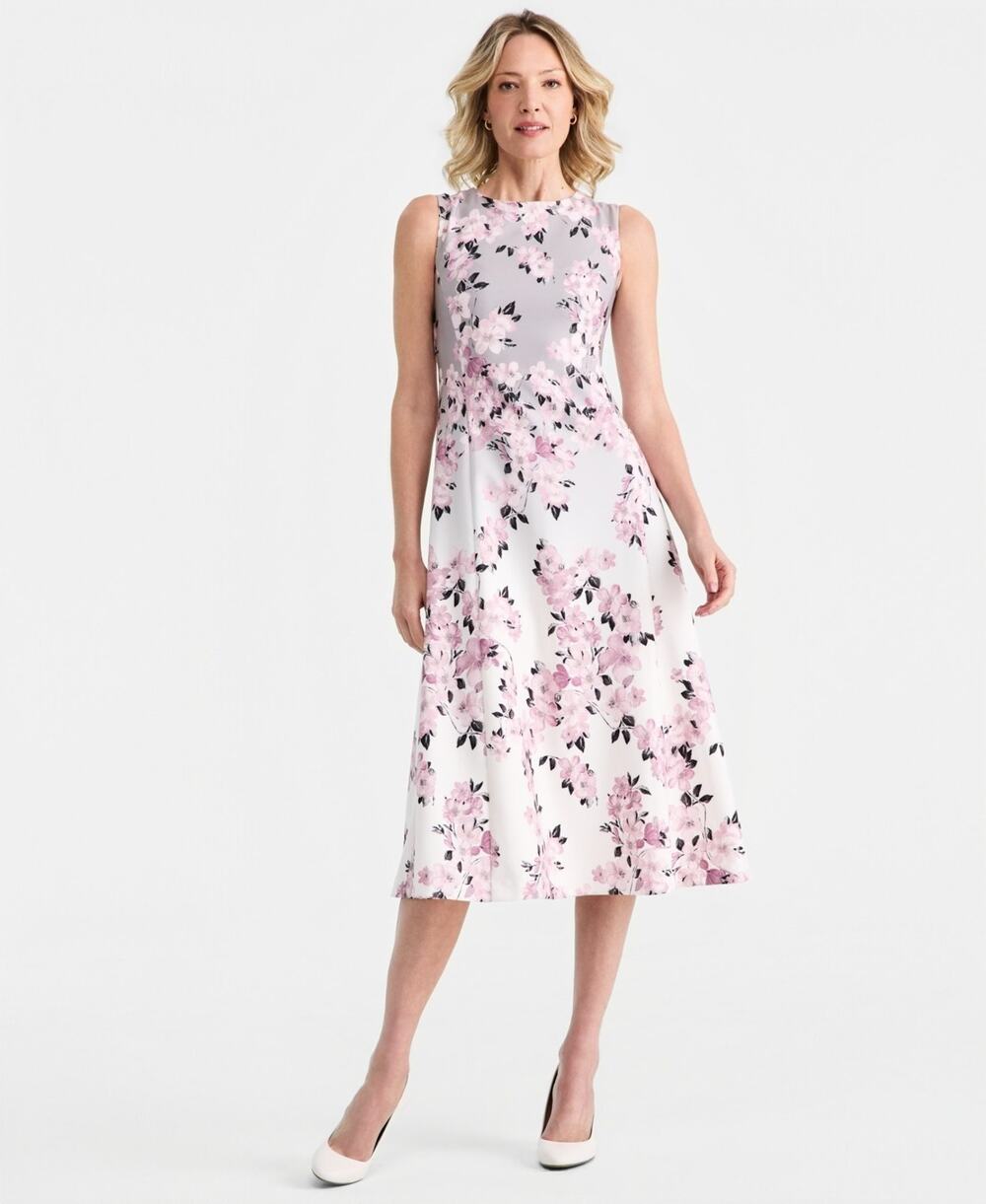 Anne Klein Women's Floral Print Fit & Flare Midi Dress Size 14 0542
